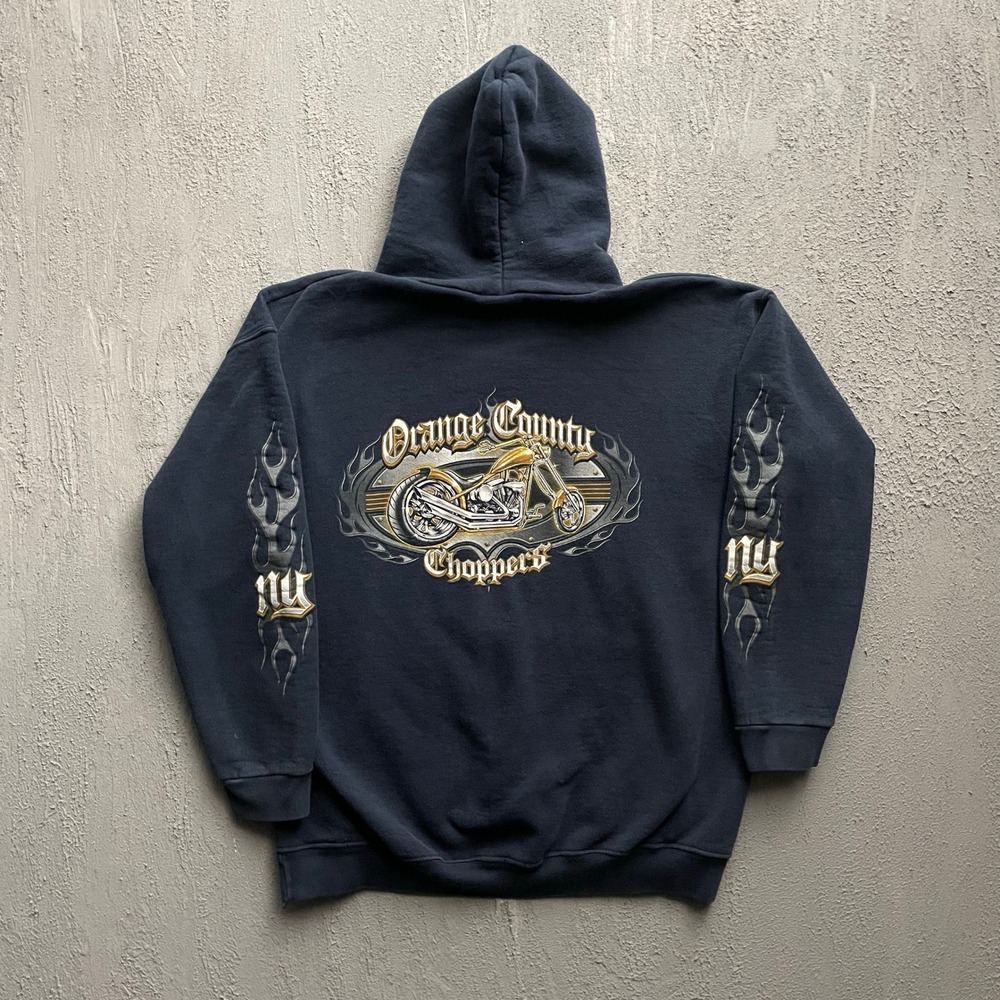 Vintage Orange County Choppers Flame Graphic Hoodie Men Large Black 2000s